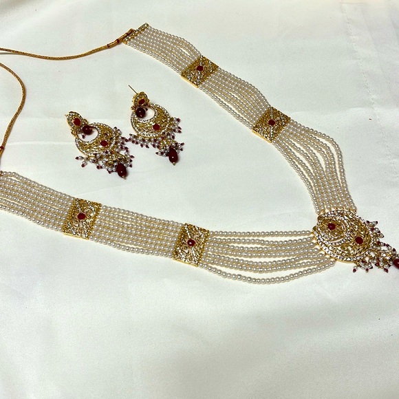 Indian Pakistani long necklace for wedding ceremony gold and red color #173 - Picture 3 of 15